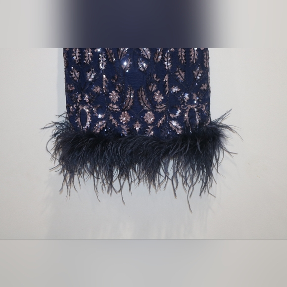 Eliza J Petite Feather-Trim Sequin Sheath Dress - Navy Pansy - Picture 3 of 11